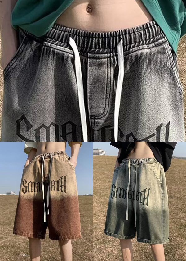 Shorts Pockets Color Green Mens Waist Gradient Elastic Letter - Image 5