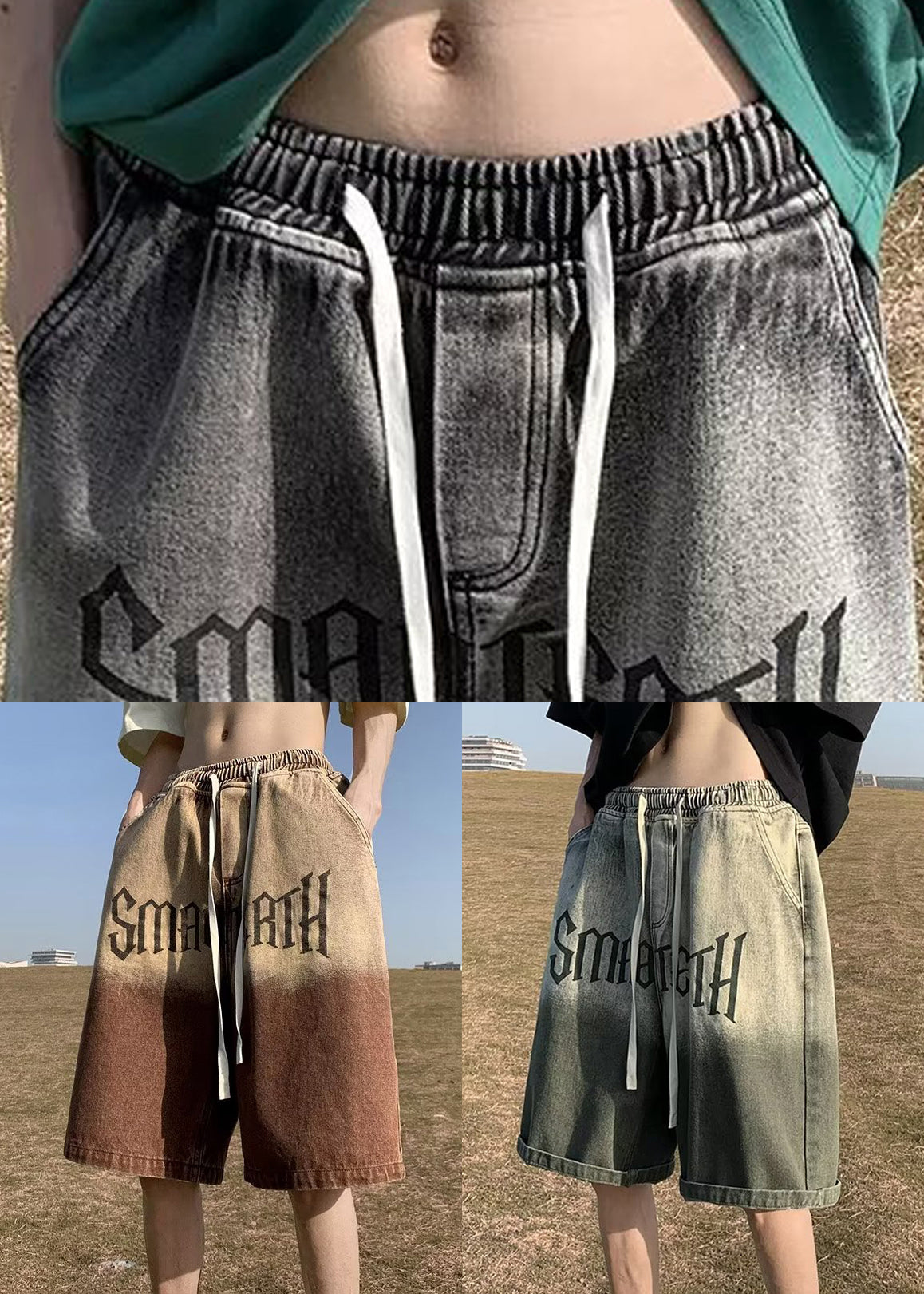 Shorts Pockets Color Green Mens Waist Gradient Elastic Letter - Image 5