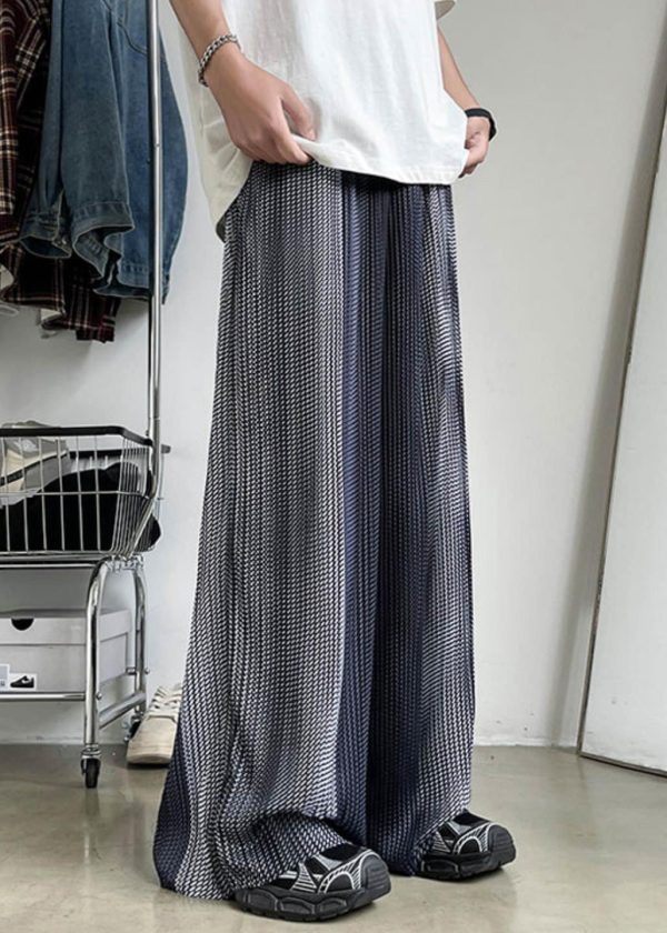 Summer Silk Elastic Grey Patchwork Waist Pants Pockets Men Ice - Image 2