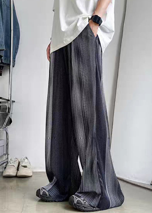 Summer Silk Elastic Grey Patchwork Waist Pants Pockets Men Ice - Image 3