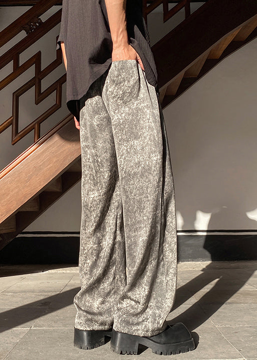 Pockets Waist Wide Elastic Leg Silk Grey Pants Mens - Image 4