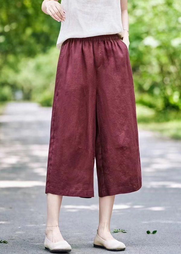 Wide Elastic Linen Summer Leg Pants Solid Waist Grey - Image 2