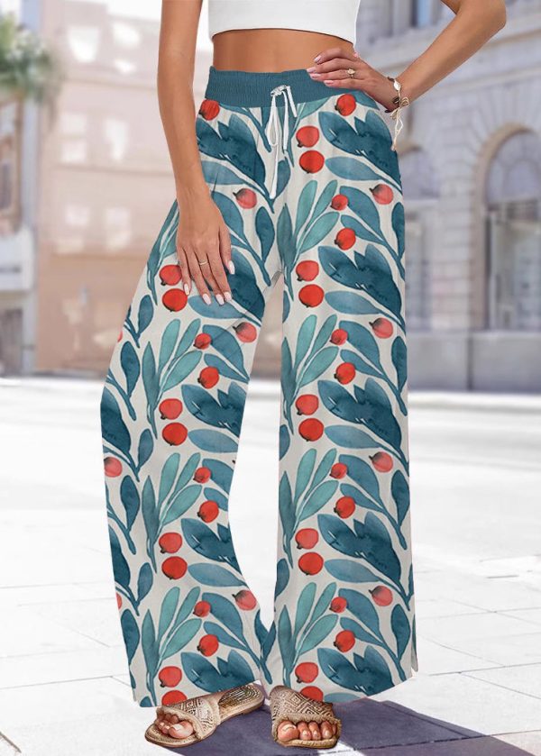 Pants Leg Waist Print Blue Summer Elastic Handmade Wide - Image 2