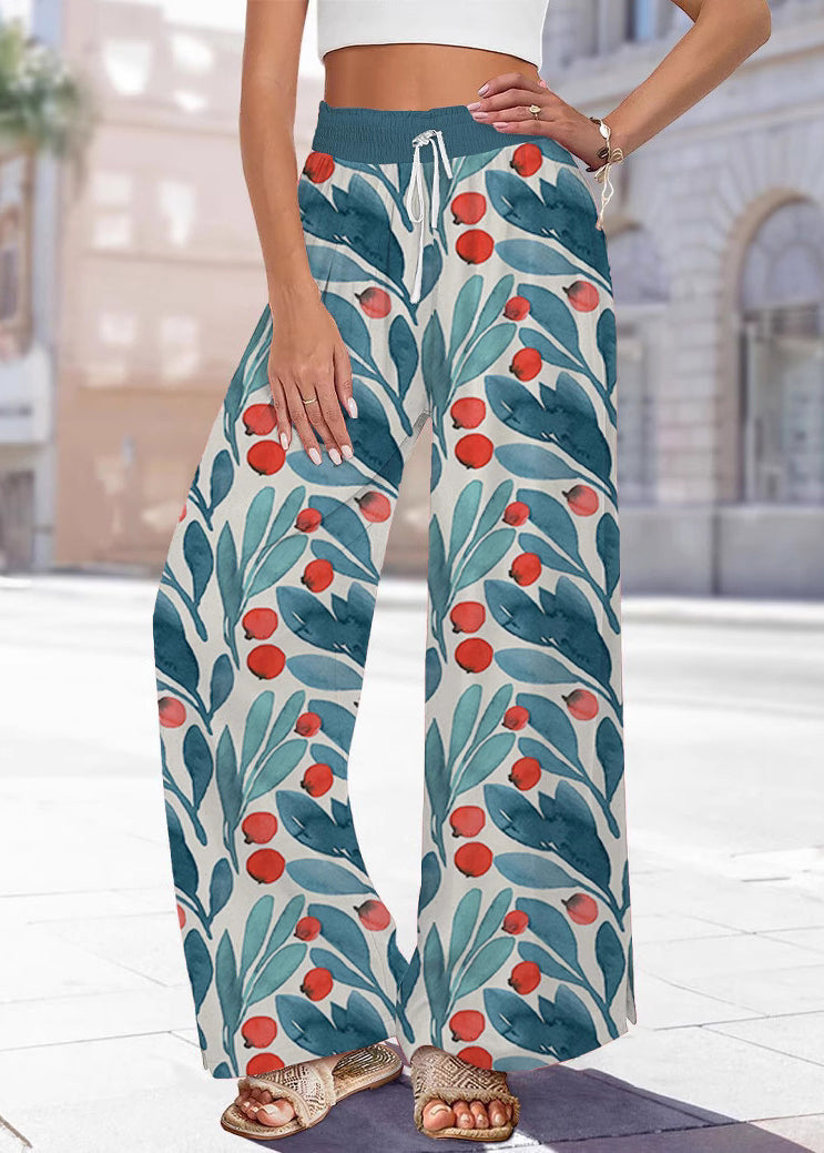 Pants Leg Waist Print Blue Summer Elastic Handmade Wide - Image 2