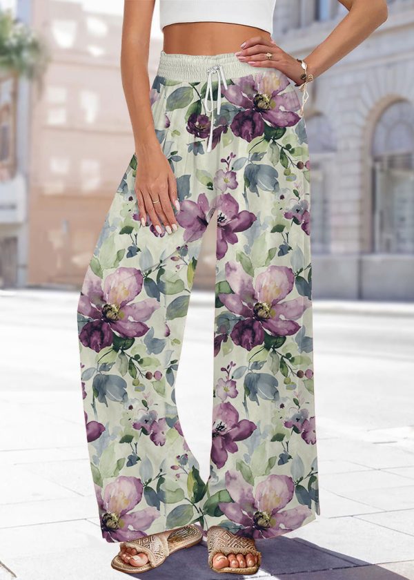 Pants Leg Waist Print Blue Summer Elastic Handmade Wide - Image 3