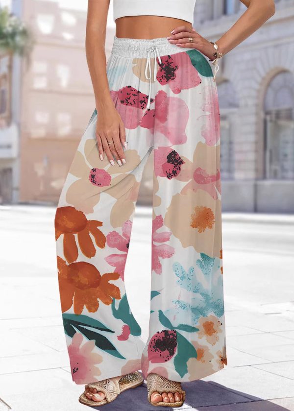 Pants Leg Waist Print Blue Summer Elastic Handmade Wide - Image 4