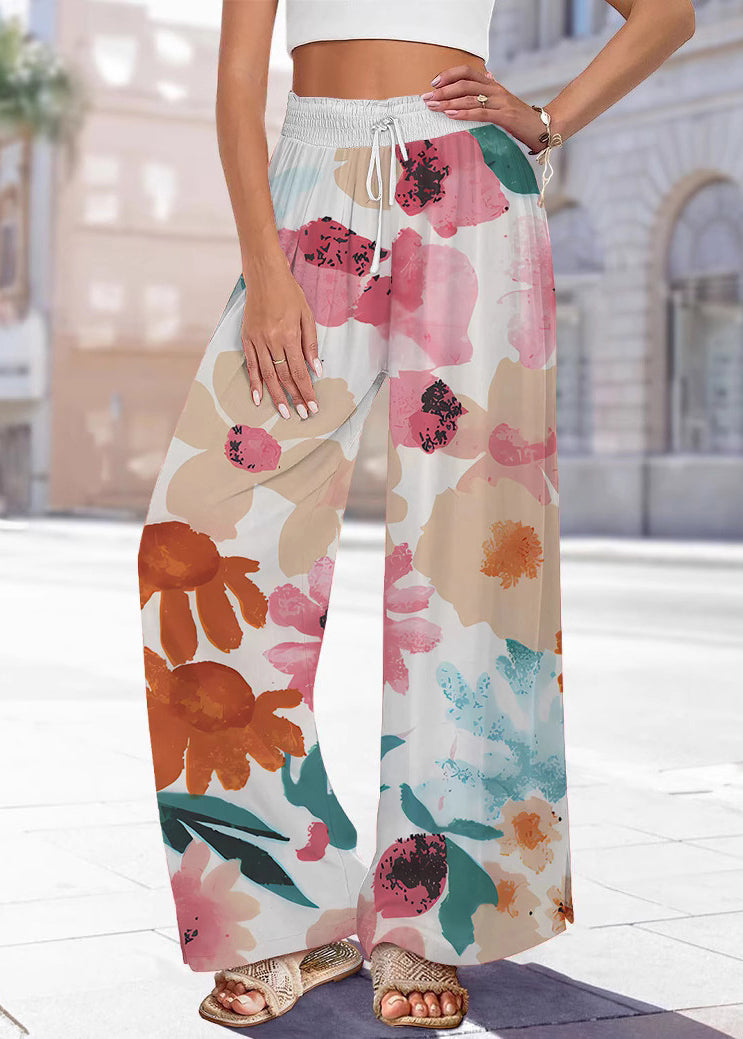 Pants Leg Waist Print Blue Summer Elastic Handmade Wide - Image 4