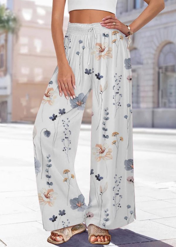 Pants Leg Waist Print Blue Summer Elastic Handmade Wide - Image 5