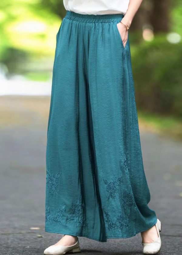 Silk Elastic Handmade Pockets Solid Pants Brown Waist Summer - Image 4
