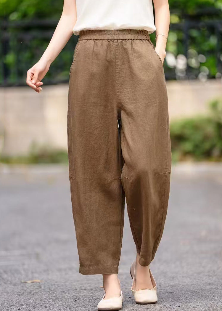 Pants Navy Waist Elastic Pockets Summer Crop Linen Handmade - Image 3