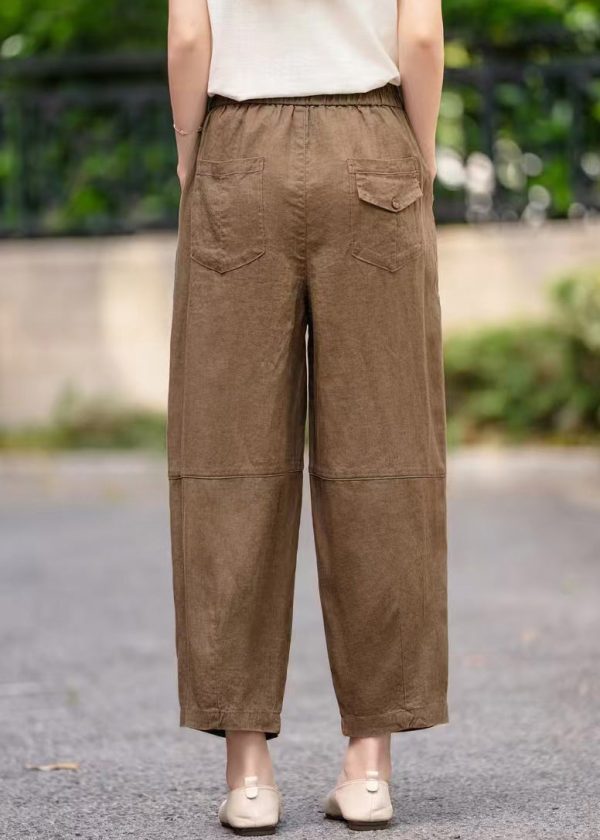 Pants Navy Waist Elastic Pockets Summer Crop Linen Handmade - Image 5
