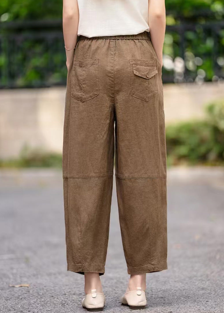 Pants Navy Waist Elastic Pockets Summer Crop Linen Handmade - Image 5