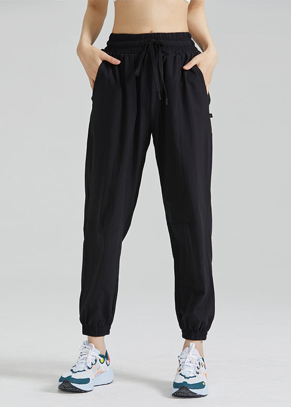 Loose Pants Tie Waist Elastic Yoga Lantern Black