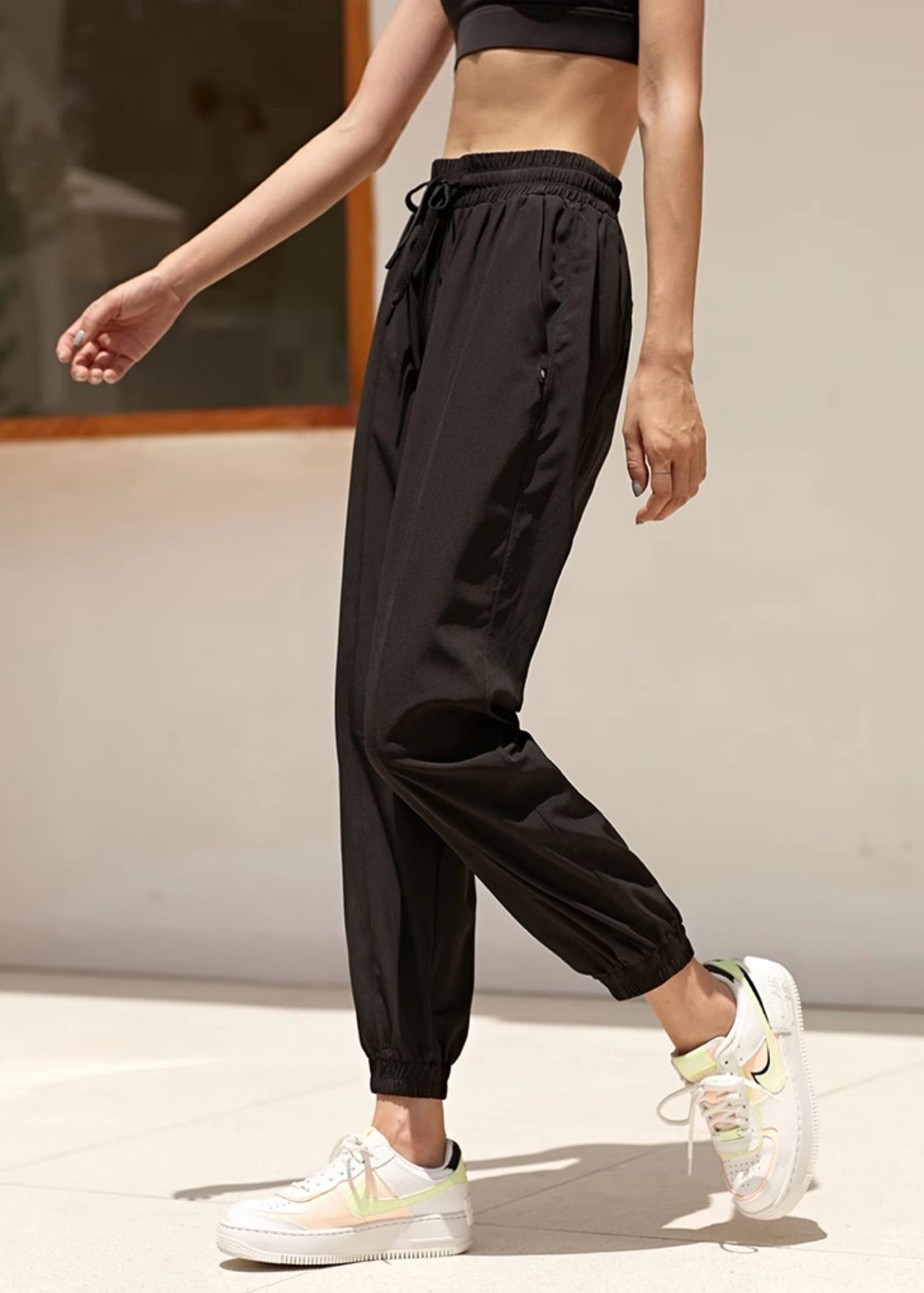 Loose Pants Tie Waist Elastic Yoga Lantern Black - Image 5