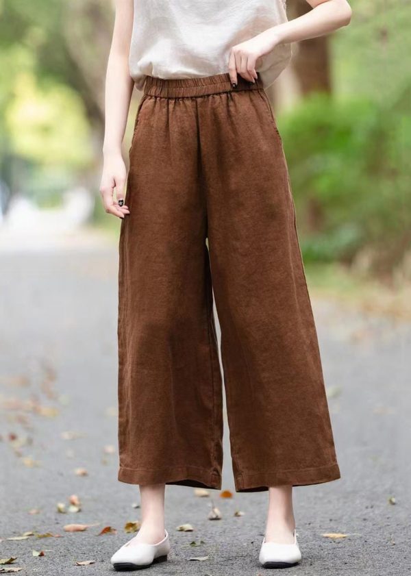 Loose Wide Coffee Summer Pants Leg Pockets Linen - Image 3