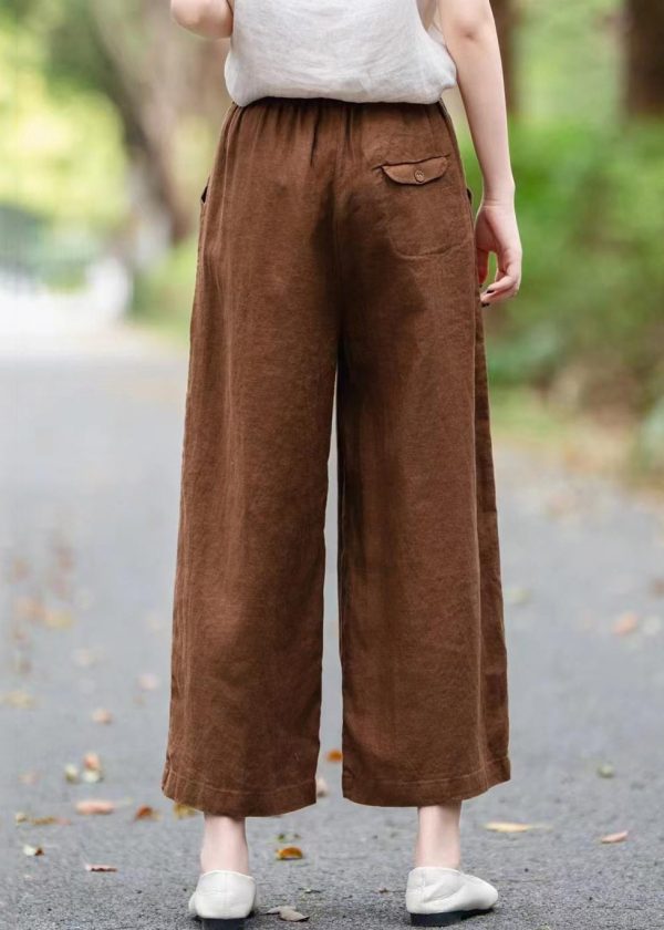 Loose Wide Coffee Summer Pants Leg Pockets Linen - Image 4