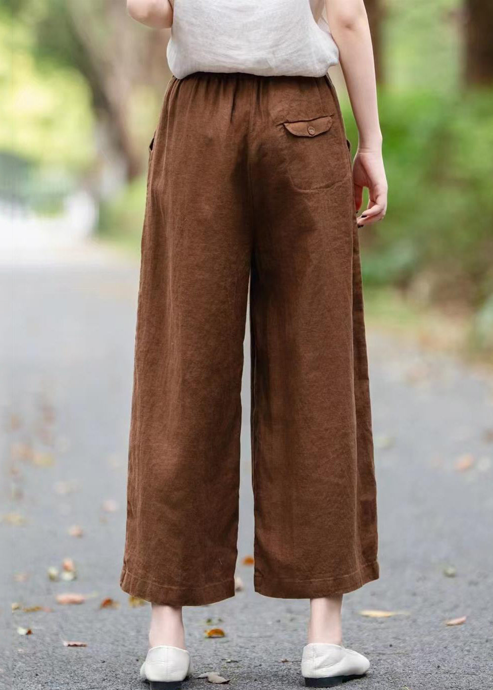 Loose Wide Coffee Summer Pants Leg Pockets Linen - Image 4