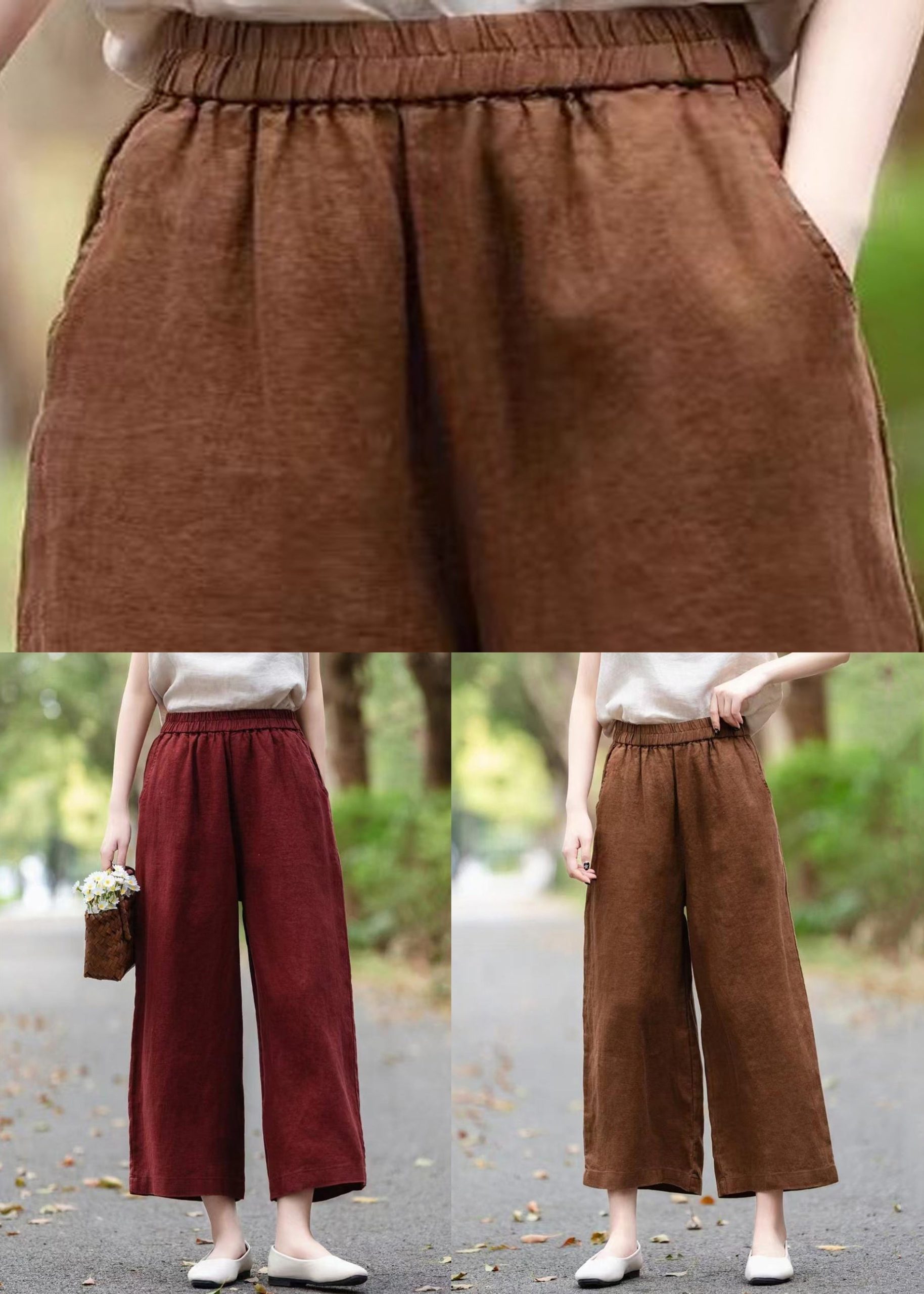 Loose Wide Coffee Summer Pants Leg Pockets Linen - Image 5