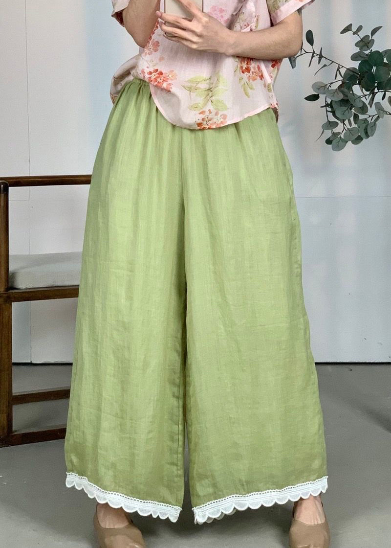 Leg Pants Wide Patchwork Waist Loose Linen Purple Lace Elastic - Image 2