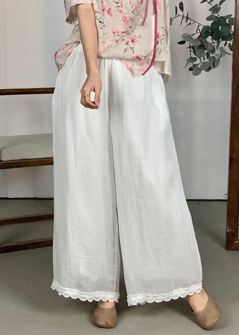 Leg Pants Wide Patchwork Waist Loose Linen Purple Lace Elastic - Image 4
