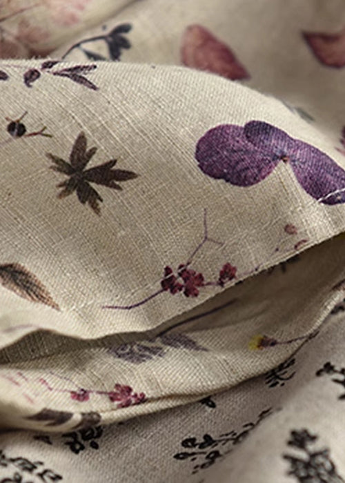 Loose Drawstring Linen Crop Summer Print Purple Pants - Image 4
