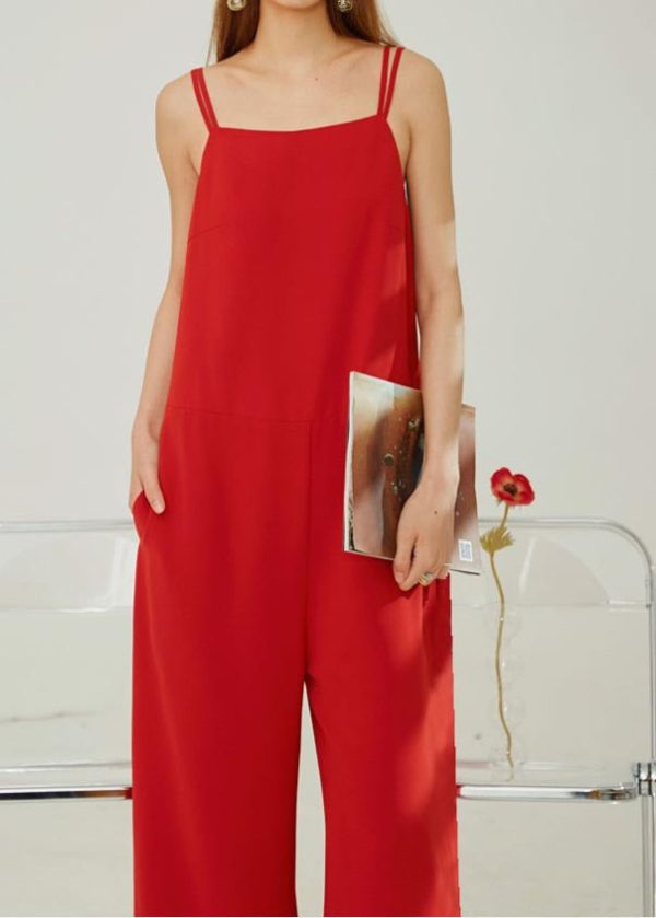Red Pants Strap Straight Modern Spaghetti Chiffon Draping - Image 2