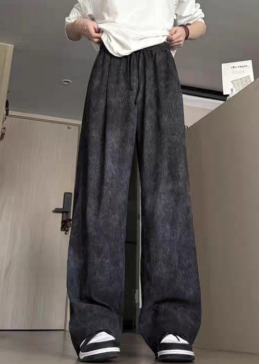 Elastic Men Dye Cotton Waist Black Summer Pants Tie New - Image 2