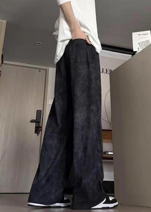 Elastic Men Dye Cotton Waist Black Summer Pants Tie New - Image 4