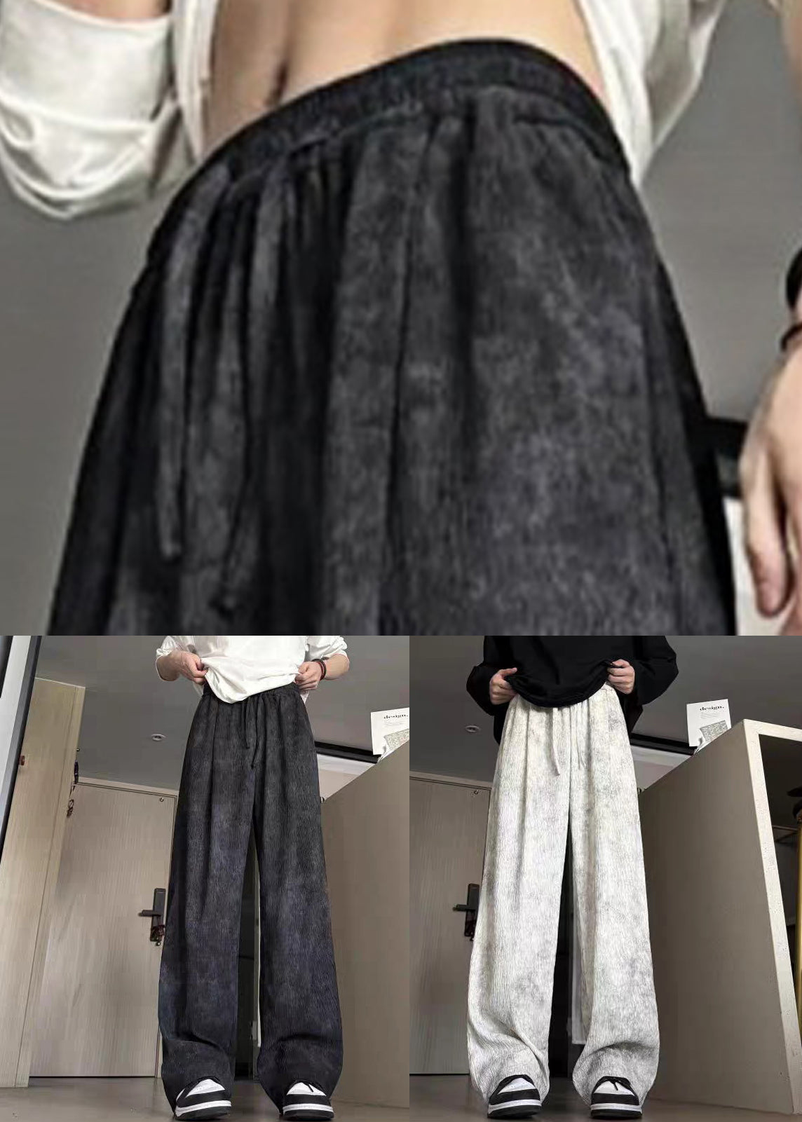 Elastic Men Dye Cotton Waist Black Summer Pants Tie New - Image 5