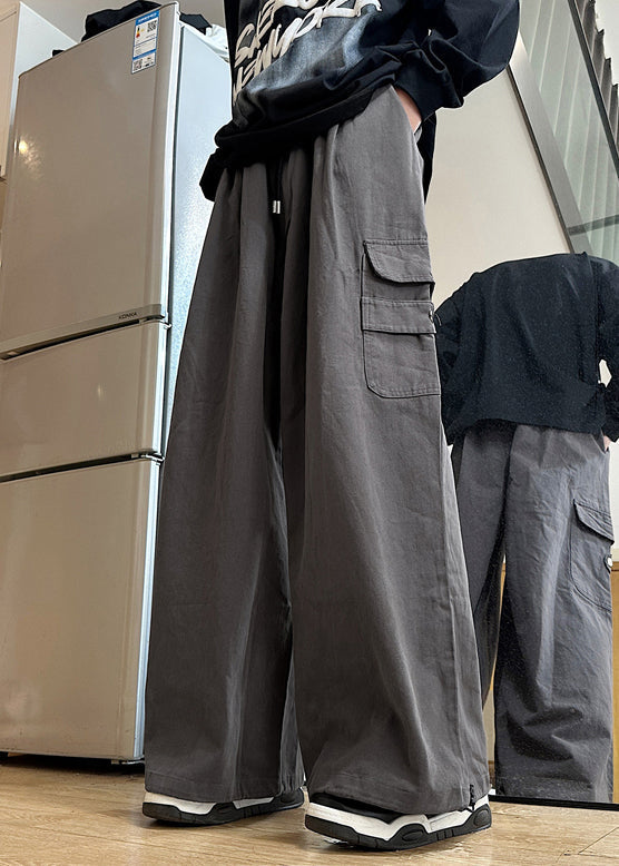 New Summer Mens Cotton Pockets Waist Elastic Pants Grey - Image 4