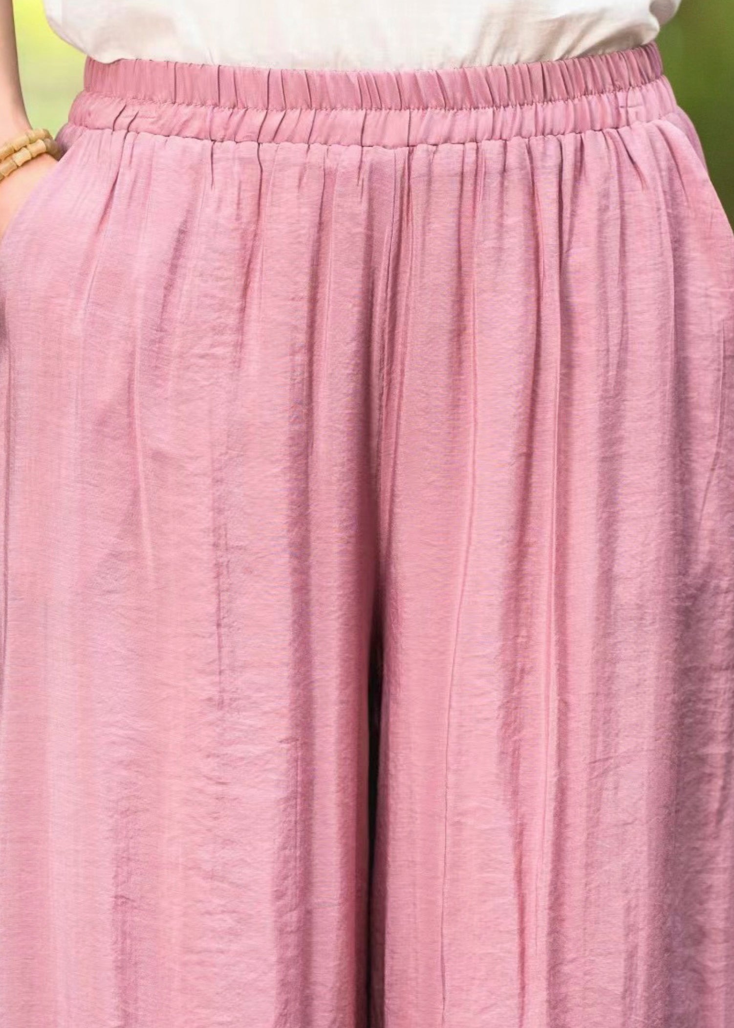 Elastic Silk Summer Pants Embroidered Waist Leg Wide Pink New - Image 4