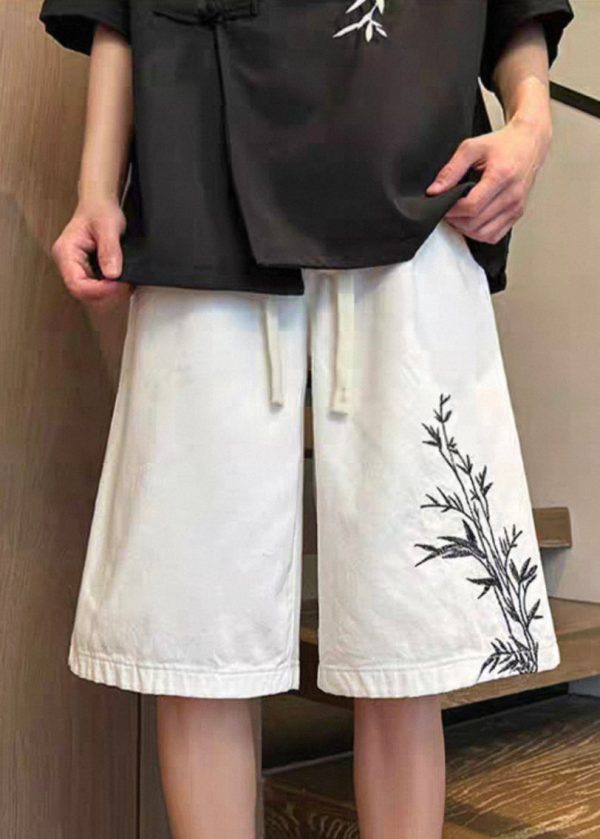 Up Elastic White New Denim Waist Shorts Pockets Lace Men - Image 2