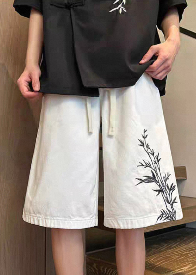 Up Elastic White New Denim Waist Shorts Pockets Lace Men - Image 2