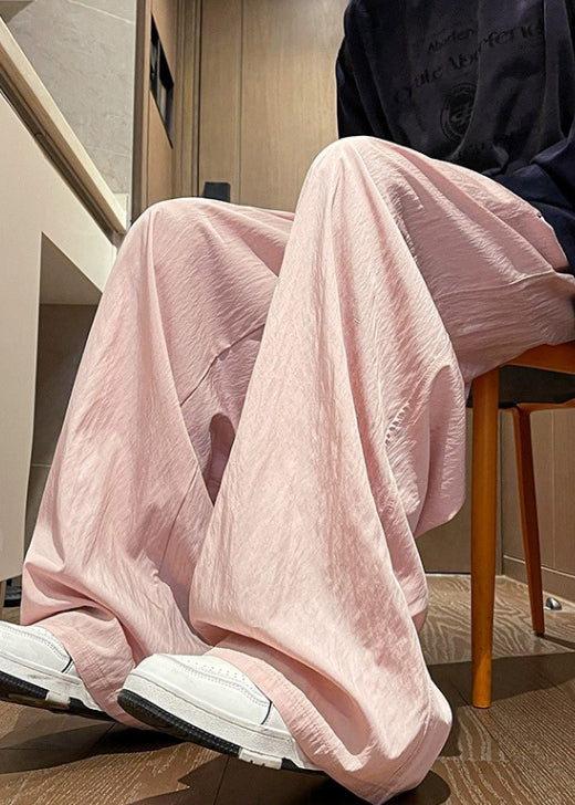 Wide Pants Waist Silk Pink Solid Elastic Leg Summer Ice Mens