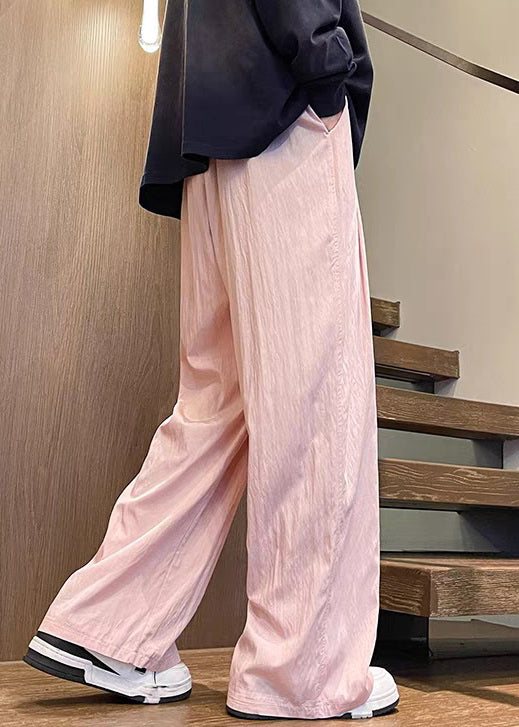 Wide Pants Waist Silk Pink Solid Elastic Leg Summer Ice Mens - Image 4