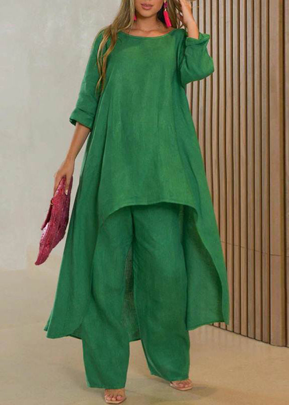 Patchwork Blue And Baby Asymmetrical Simple Top Leg Wide Pants - Image 2