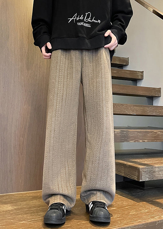 Chenille Mens Fall Pockets Brown Pants Solid Waist Simple Elastic - Image 1