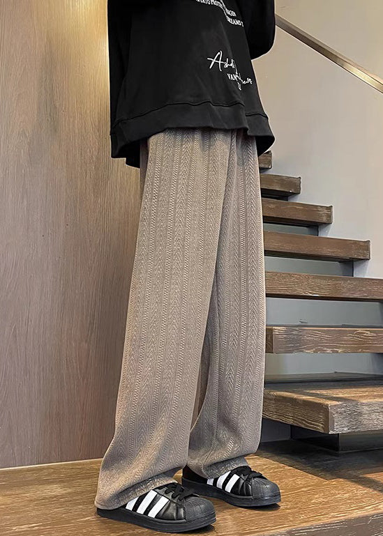 Chenille Mens Fall Pockets Brown Pants Solid Waist Simple Elastic - Image 3