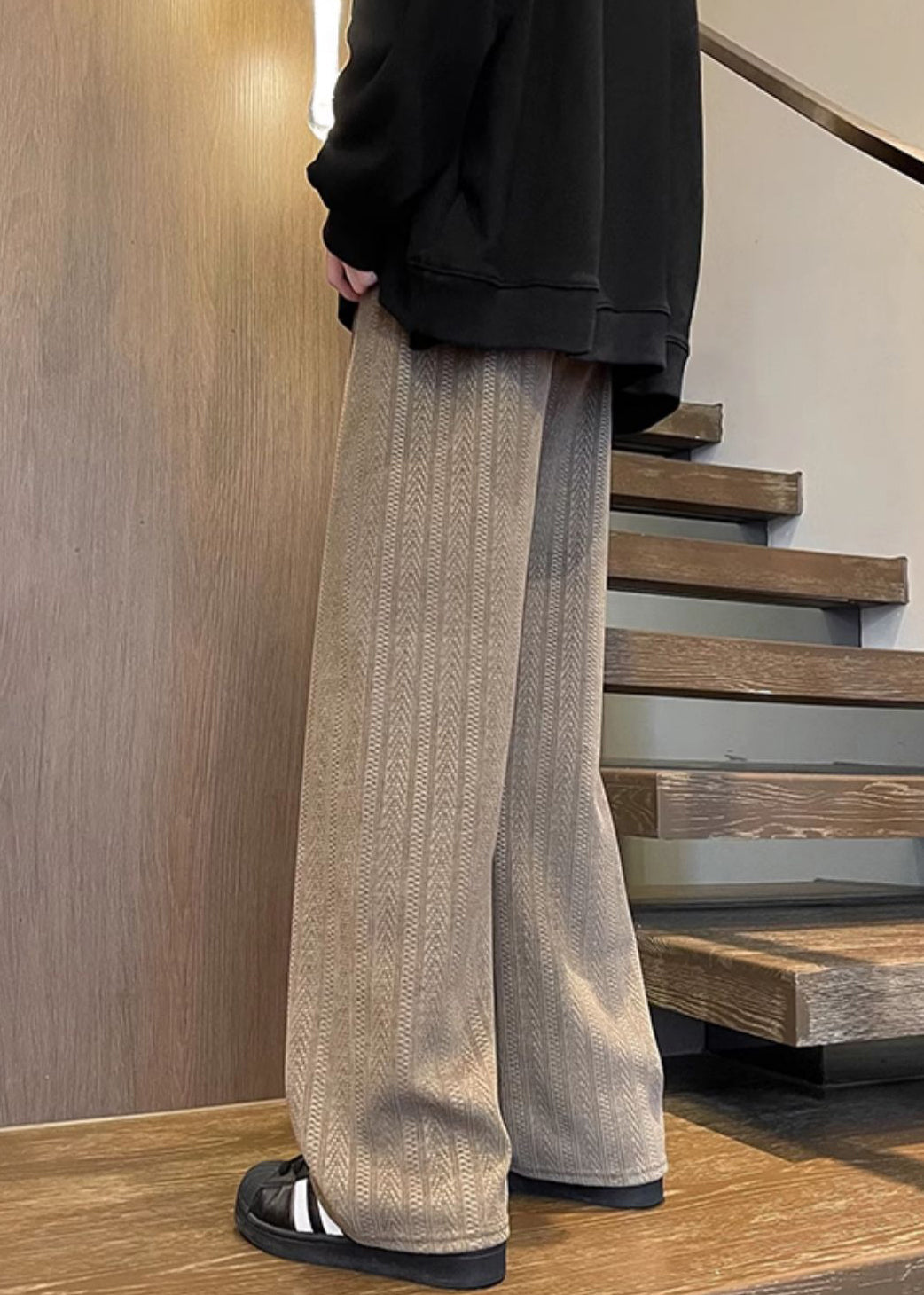 Chenille Mens Fall Pockets Brown Pants Solid Waist Simple Elastic - Image 5