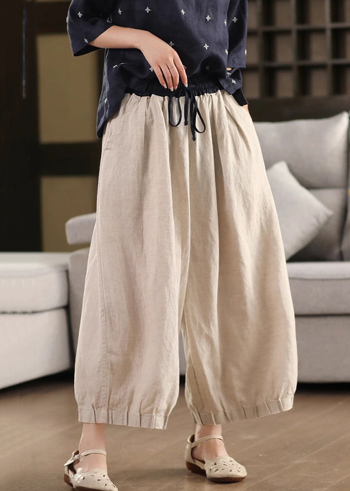 Leg Waist Pockets Simple Pants Summer Elastic Linen Wide - Image 1