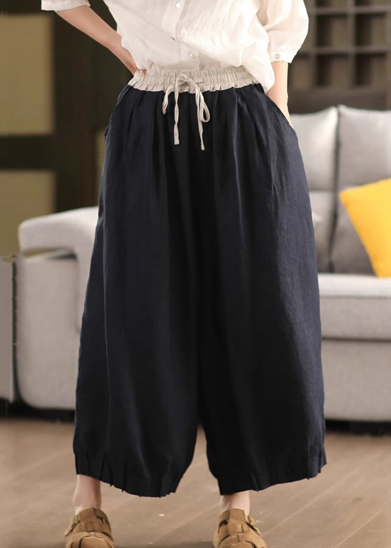 Leg Waist Pockets Simple Pants Summer Elastic Linen Wide - Image 2