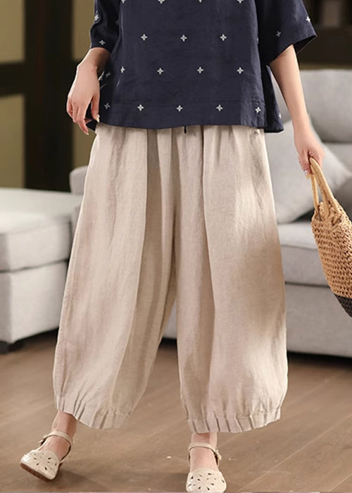 Leg Waist Pockets Simple Pants Summer Elastic Linen Wide - Image 3
