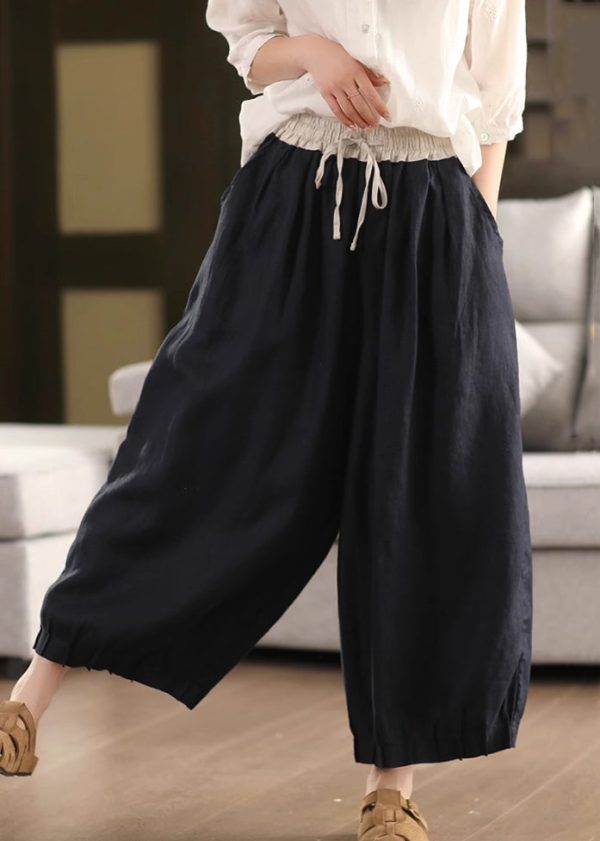 Leg Waist Pockets Simple Pants Summer Elastic Linen Wide - Image 4