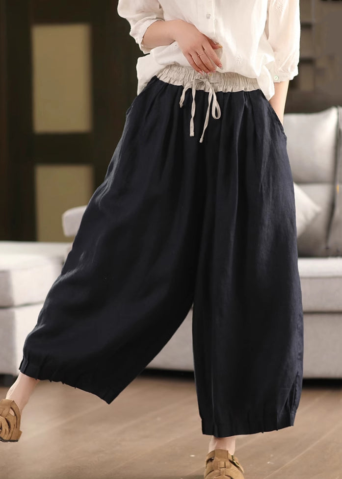 Leg Waist Pockets Simple Pants Summer Elastic Linen Wide - Image 4