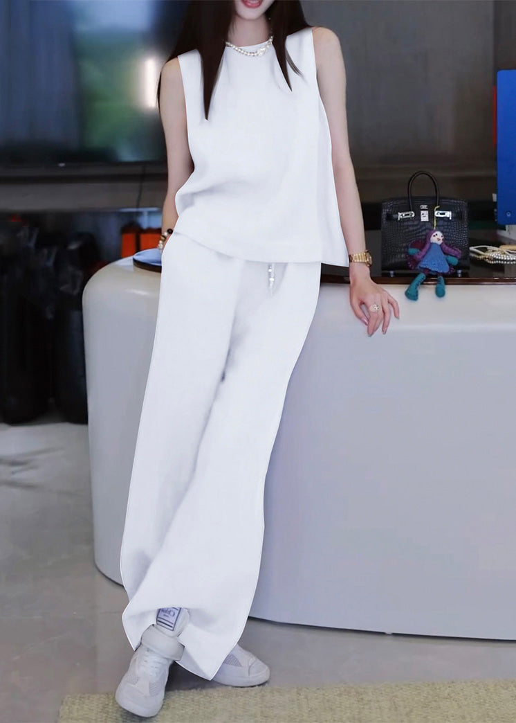 Neck Set Pieces Pants Two Linen Rose O And Simple Tank Solid - Image 2