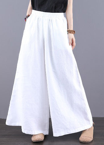 Summer Waist Simple Elastic Straight Trousers Linen Pants White - Image 2