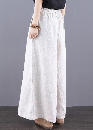 Summer Waist Simple Elastic Straight Trousers Linen Pants White - Image 4