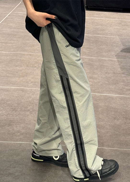 Cotton Waist Striped Thin Elastic Pants Patchwork Green Mens - Image 1
