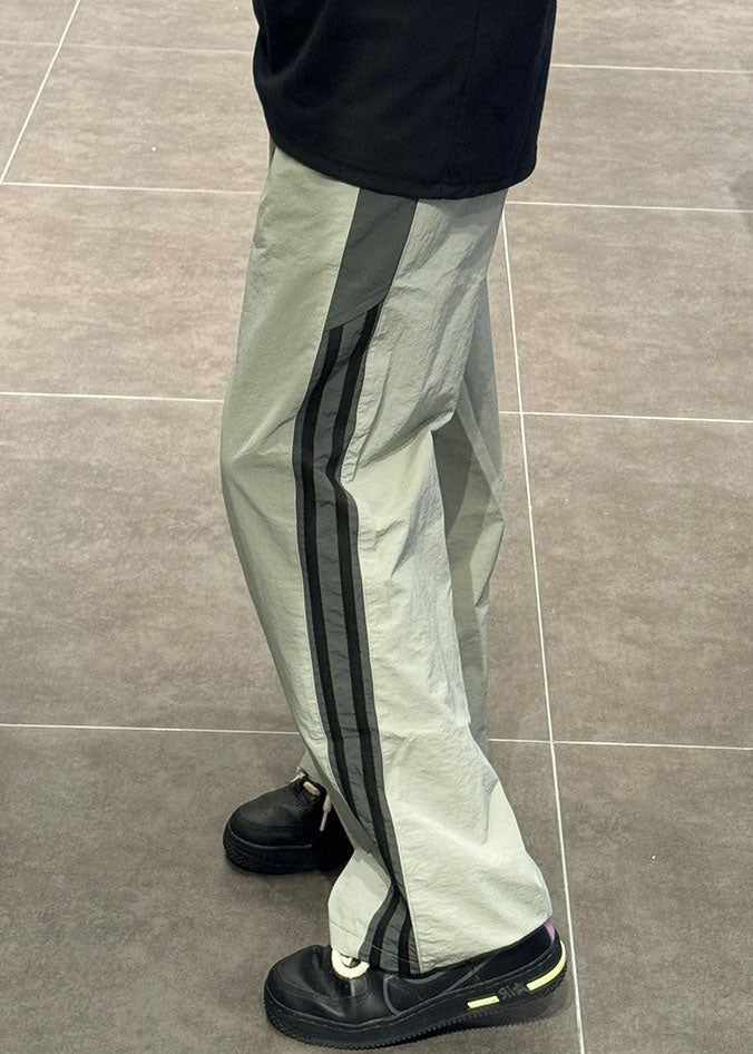 Cotton Waist Striped Thin Elastic Pants Patchwork Green Mens - Image 5