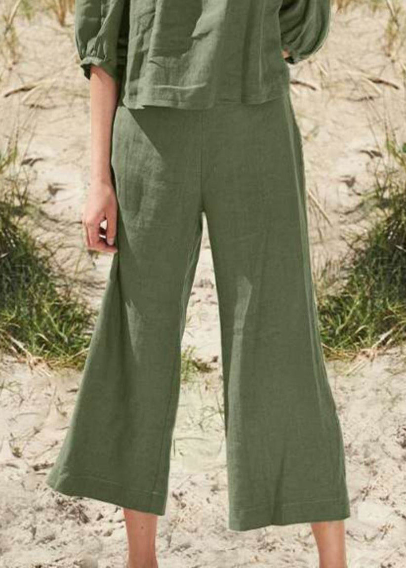 And Top Set Half Collar Pants Two Crop Khaki Square Style Pieces - Image 5